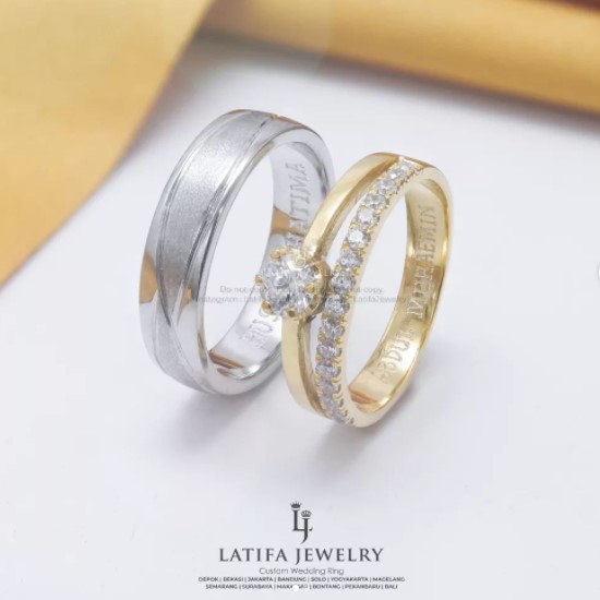 Cincin Nikah Kawin Tunangan Solo Model Couple Custom Bahan Emas Palladium Perak Platinum 